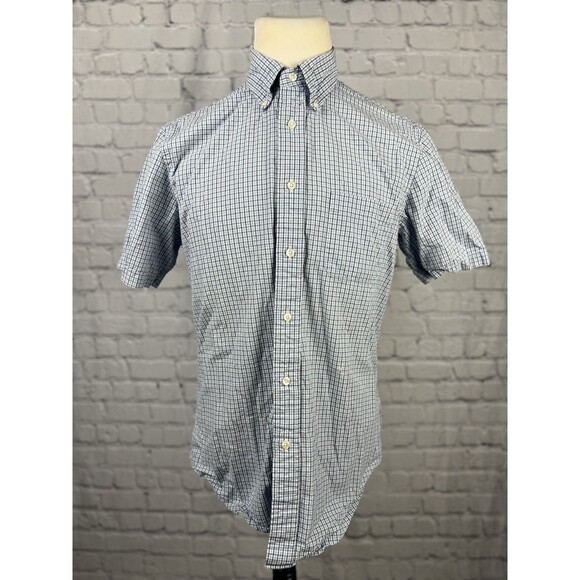 Brooks Brother Seersucker Short Sleeve Button Down Shirt Men M Regent Blue,White - Picture 2 of 9